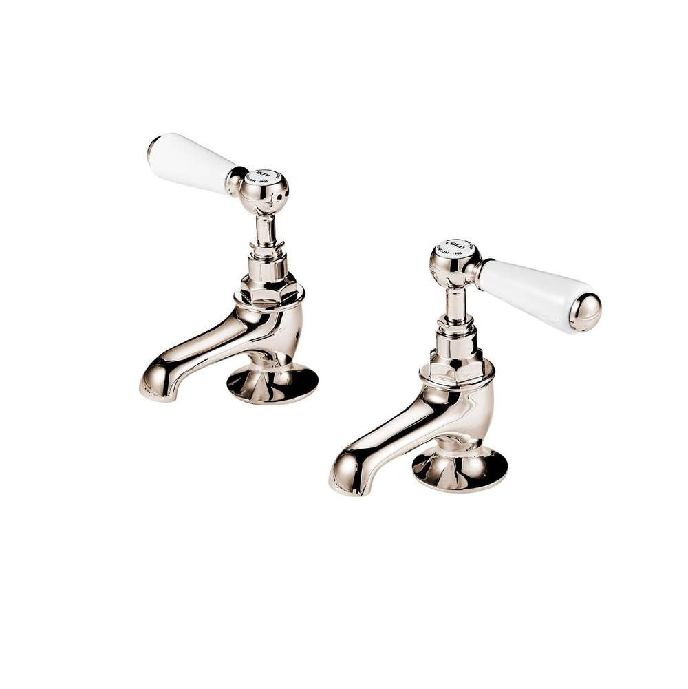 Barber Wilsons And Company 1890''S Bonnet Pair Basin Taps 3'' Spouts (Ceramic Disc) With White Porcelain Lever And Buttons