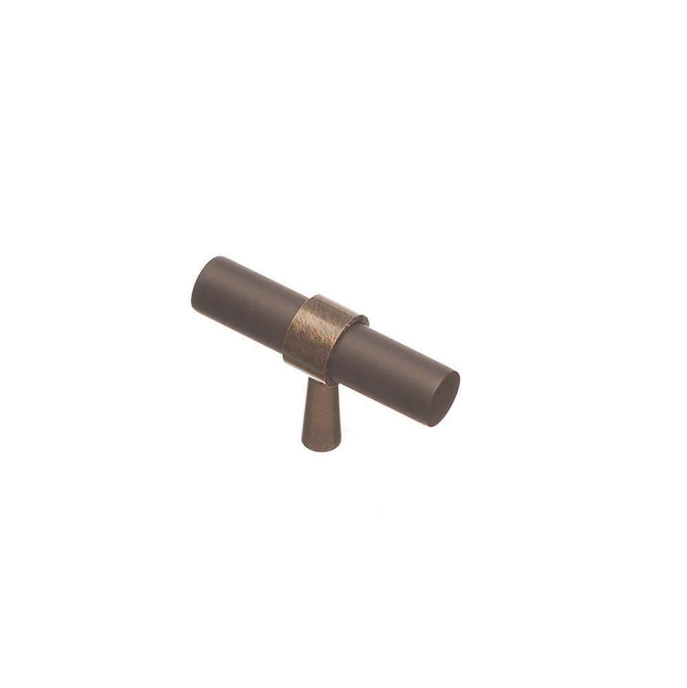 Colonial Bronze T Cabinet Knob Hand Finished in Matte Dark Statuary Bronze and Satin Chrome
