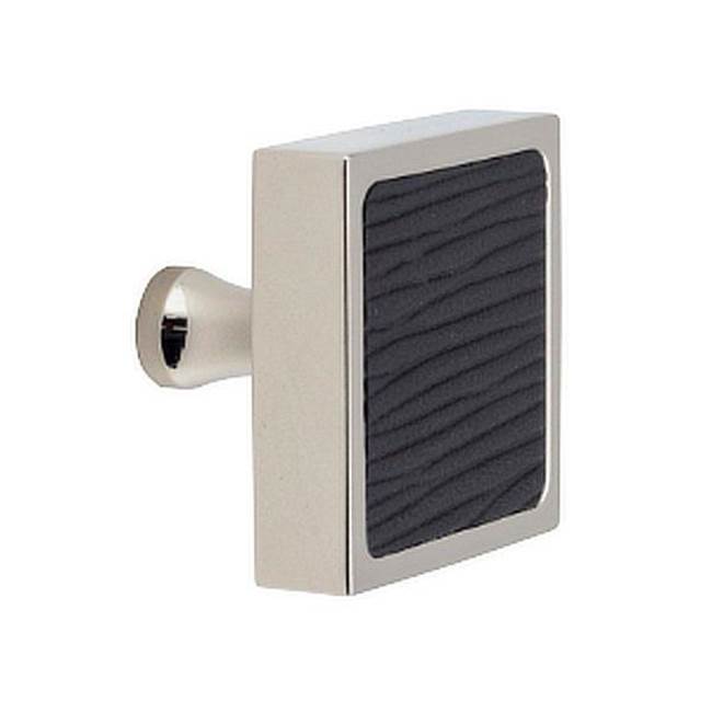 Colonial Bronze Leather Accented Square Cabinet Knob With Flared Post, Satin Brass x Shagreen City Lights Smoke Leather
