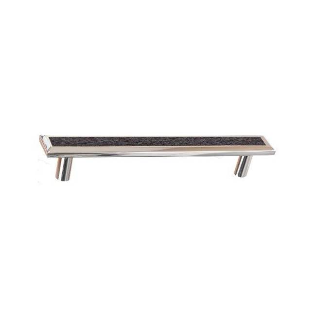 Colonial Bronze Leather Accented Rectangular, Beveled Appliance Pull, Door Pull, Shower Door Pull With Straight Posts, Frost Chrome x Luster Leather Steel Blue Leather