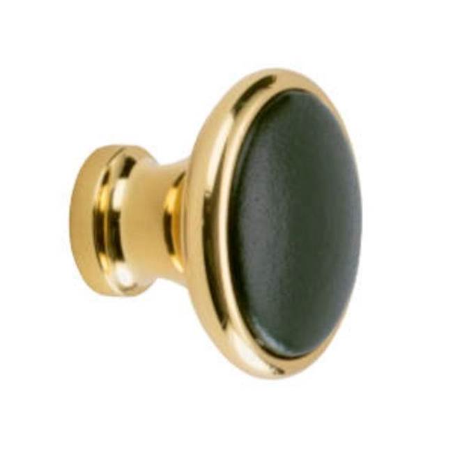 Colonial Bronze Leather Accented Round Cabinet Knob, Unlacquered Satin Brass x Shagreen Caviar Leather