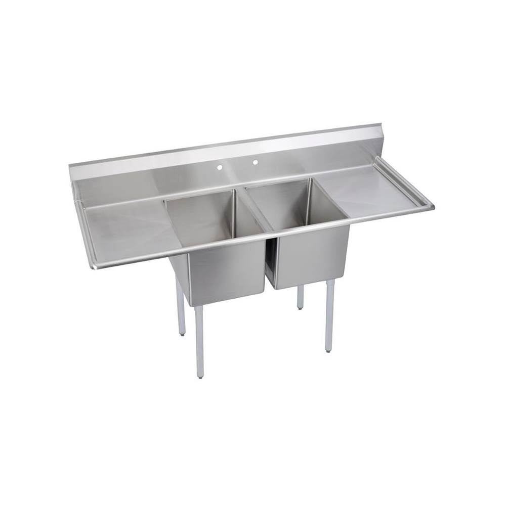 Elkay Dependabilt Stainless Steel 70'' x 25-13/16'' x 43-3/4'' 16 Gauge Two Compartment Sink w/ 18'' Left and Right Drainboards and Stainless Steel Legs