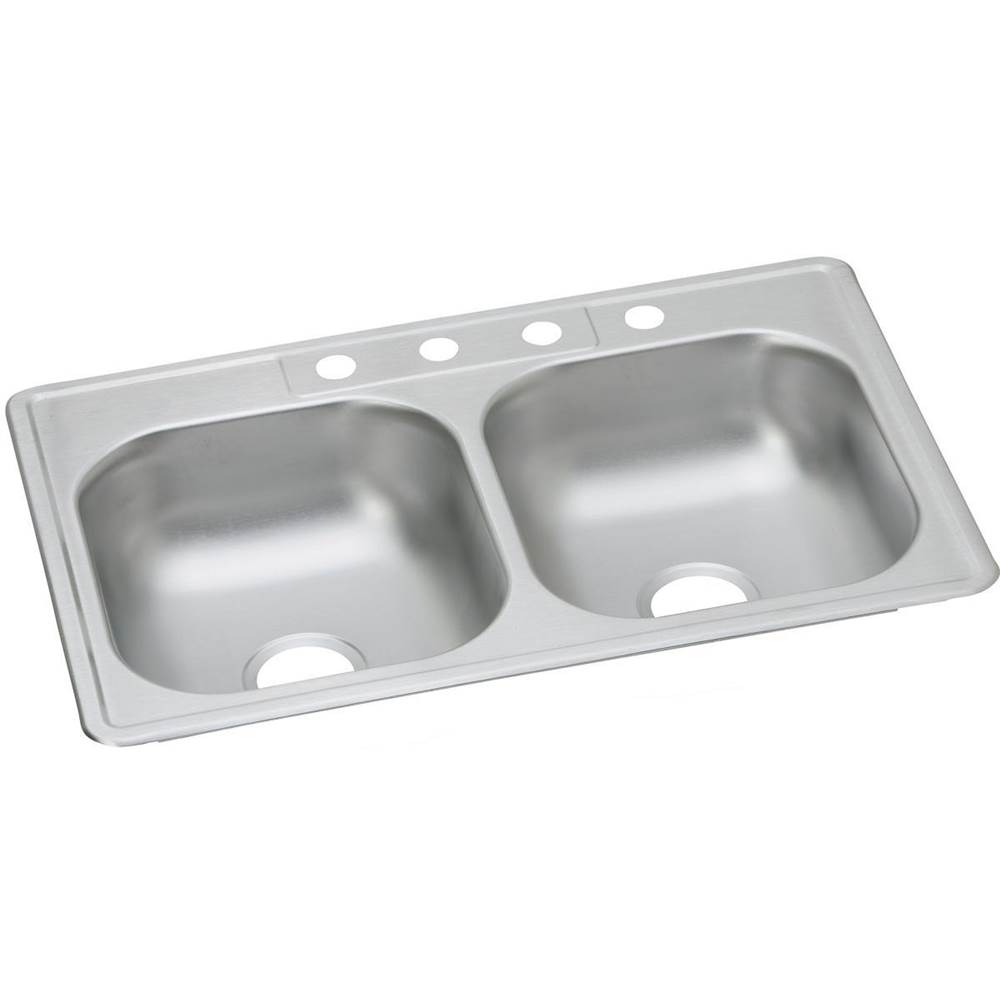 Elkay Dayton Stainless Steel 33'' x 21-1/4'' x 6-9/16'', 0-Hole Equal Double Bowl Drop-in Sink
