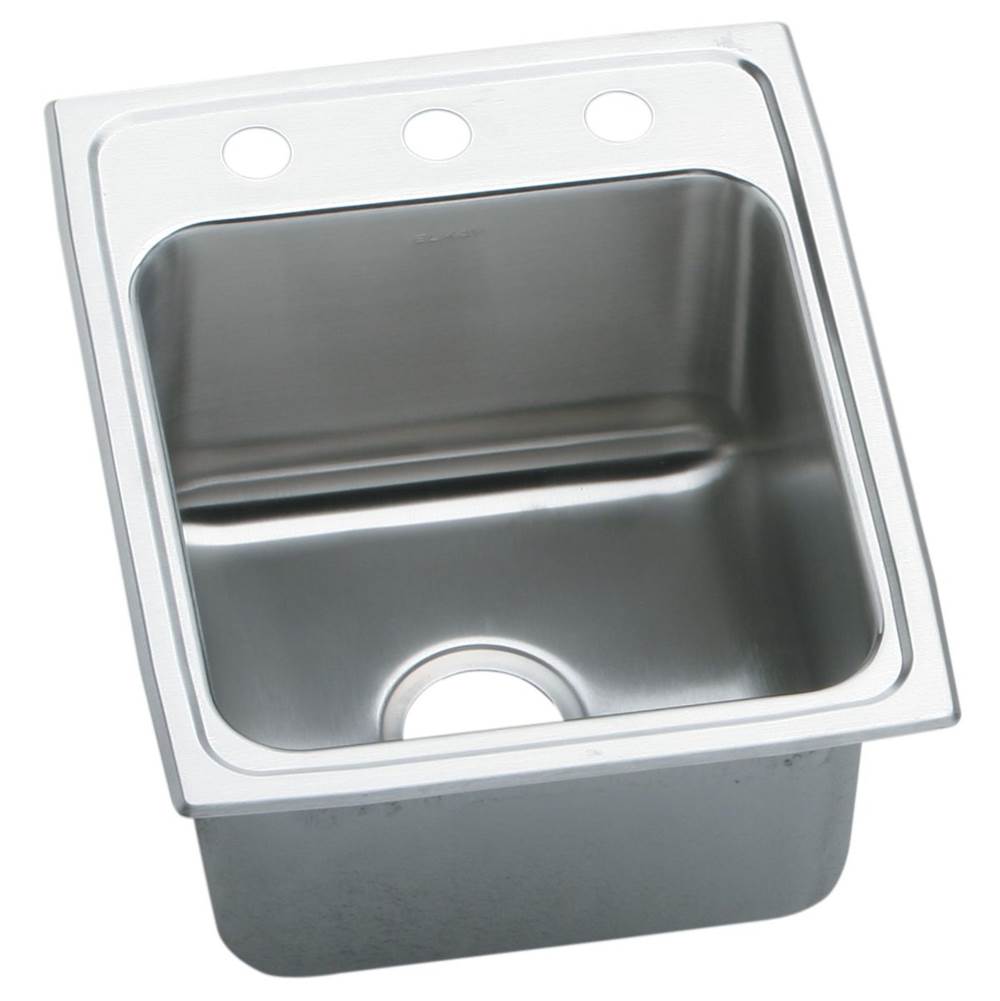 Top Mount Standard 3 Faucet Holes 15 L x 17.5 W Sink Only Elkay LR1517 Gourmet Lustertone Commercial Sink 7 Bowl Depth 