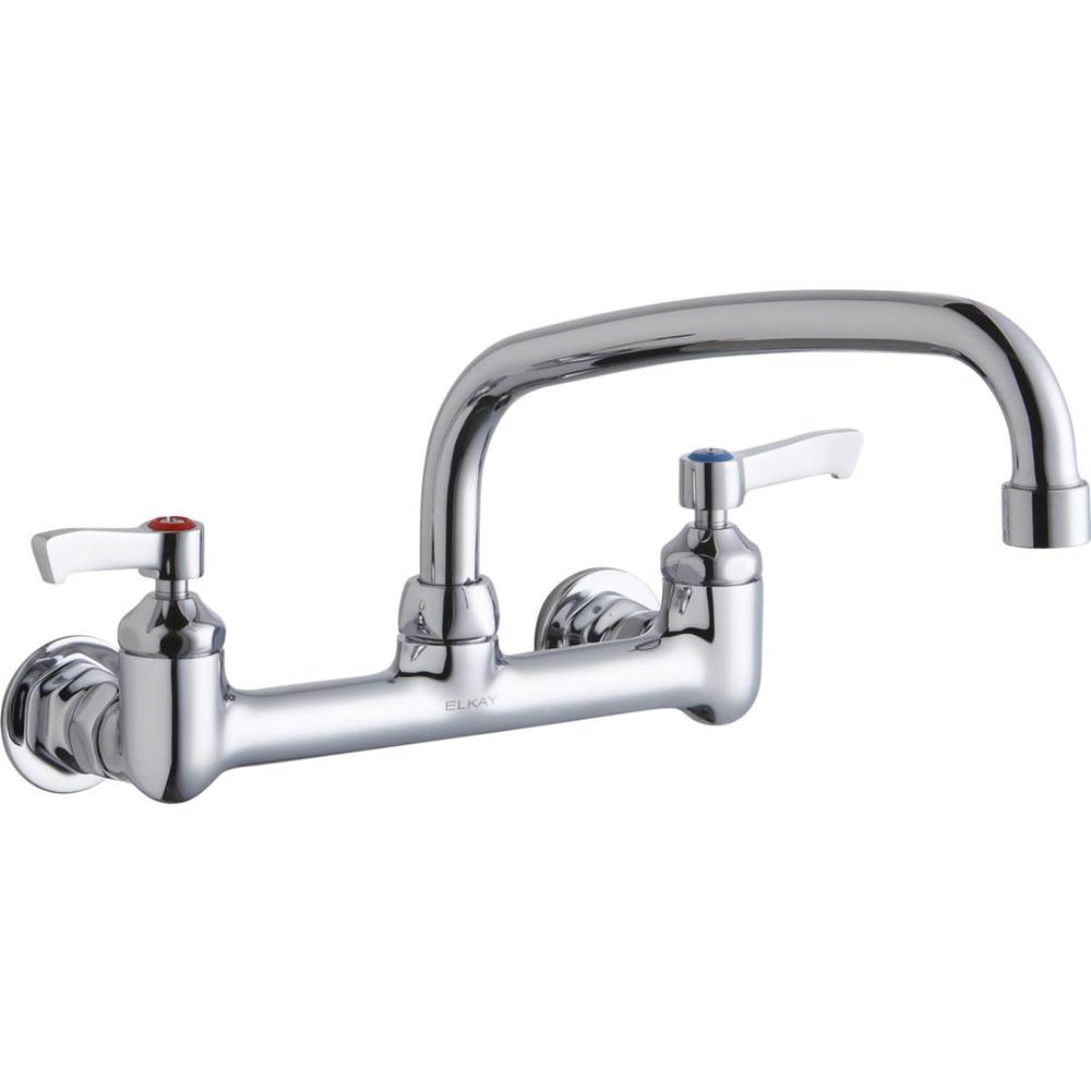 Elkay Foodservice 8'' Centerset Wall Mount Faucet with 10'' Arc Tube Spout 2'' Lever Handles 1/2in Offset Inlets Chrome