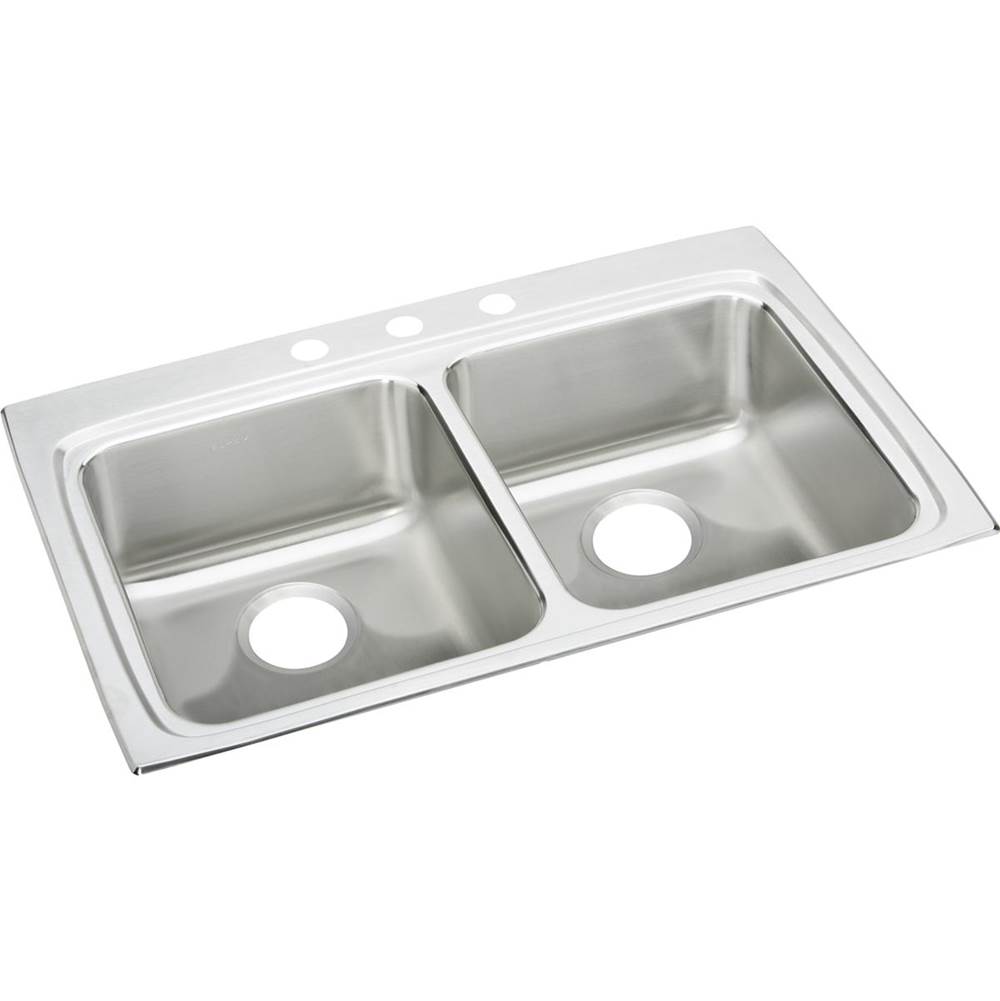 Elkay Lustertone Classic Stainless Steel 33'' x 22'' x 4'', MR2-Hole Equal Double Bowl Drop-in ADA Sink