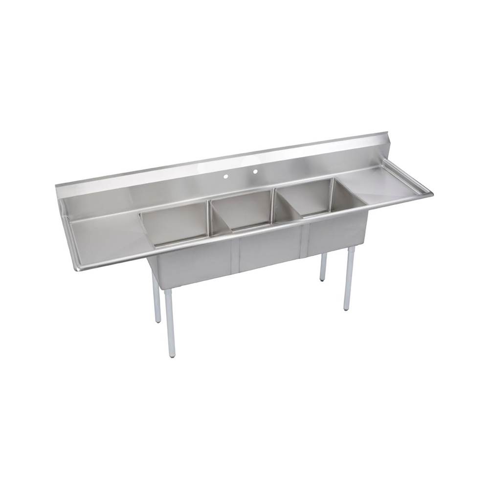 Elkay Dependabilt Stainless Steel 120'' x 29-13/16'' x 43-3/4'' 18 Gauge Three Compartment Sink w/ 24'' Left and Right Drainboards and Stainless Steel Legs