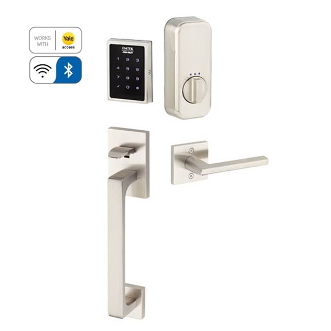 Emtek Electronic EMPowered Motorized Touchscreen Keypad Smart Lock Entry Set with Baden Grip - works with Yale Access, Spencer Lever, RH, US15