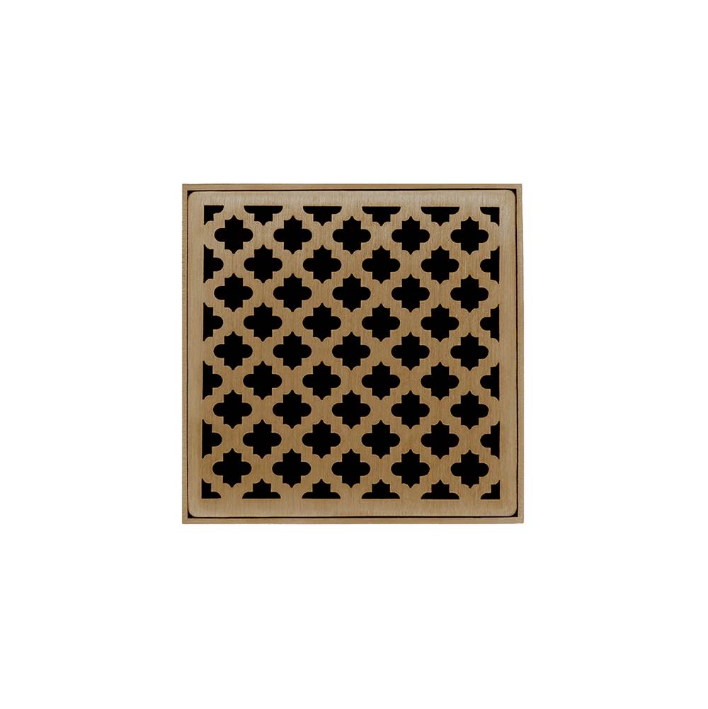 Infinity Drain 5'' x 5'' MD 5 Complete Kit with Moor Pattern Decorative Plate in Satin Bronze with Cast Iron Drain Body for Hot Mop, 2'' Outlet