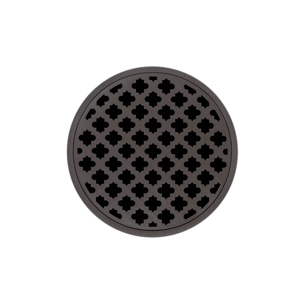 Infinity Drain 5'' Round RMD 5 Complete Kit with Moor Pattern Decorative Plate in Oil Rubbed Bronze with ABS Drain Body, 2'' Outlet