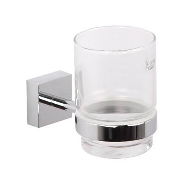 Kartners MADRID - Wall Mounted Bathroom Tumbler Cup & Toothbrush Holder with Frosted Glass-Brushed Nickel