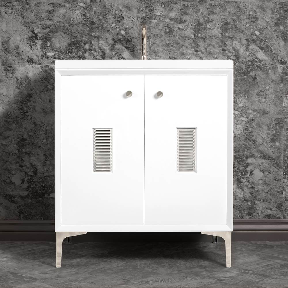 Linkasink Frame 30'' Wide White Vanity with Polished Nickel Louver Grate and Legs