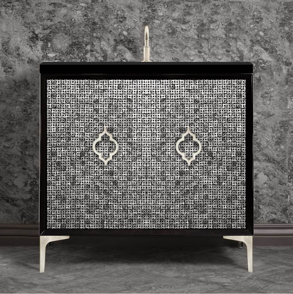 Linkasink Mother of Pearl 36'' Wide Black Vanity with Satin Nickel Arabesque Pull and Hardware, 36'' x 22'' x 33.5'' (without vanity top)