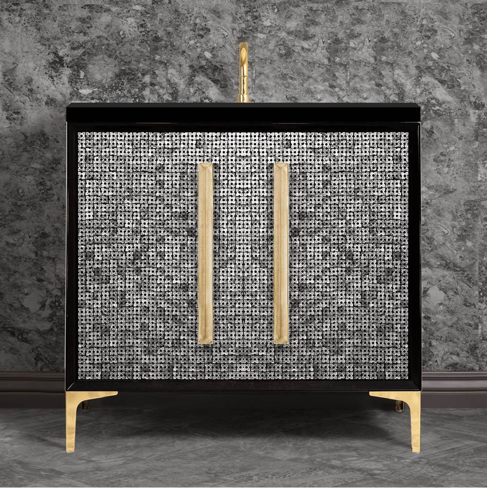 Linkasink MOTHER OF PEARL with 18'' Artisan Glass Prism Hardware 36'' Wide Vanity, Black, Polished Brass Hardware, 36'' x 22'' x 33.5'' (without vanity top)