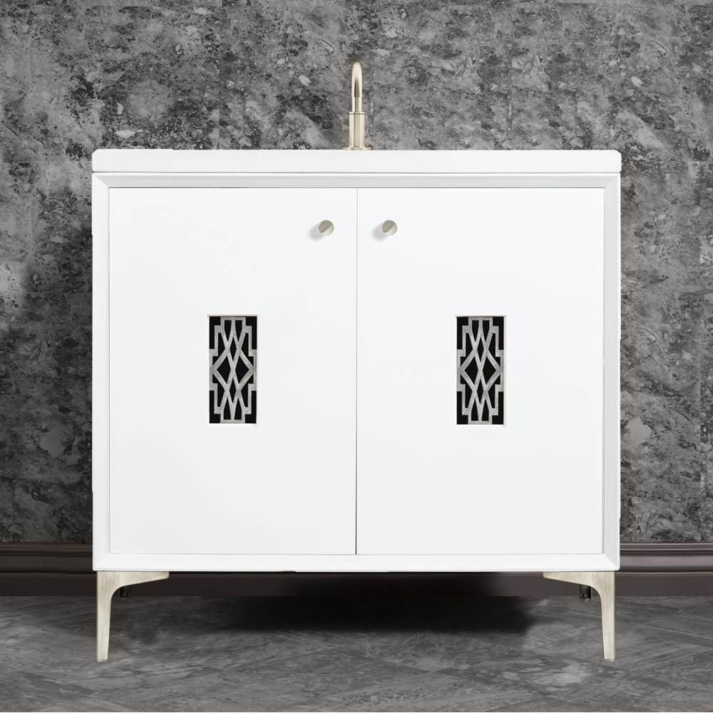 Linkasink Frame 36'' Wide White Vanity with Satin Nickel Deco Grate and Legs