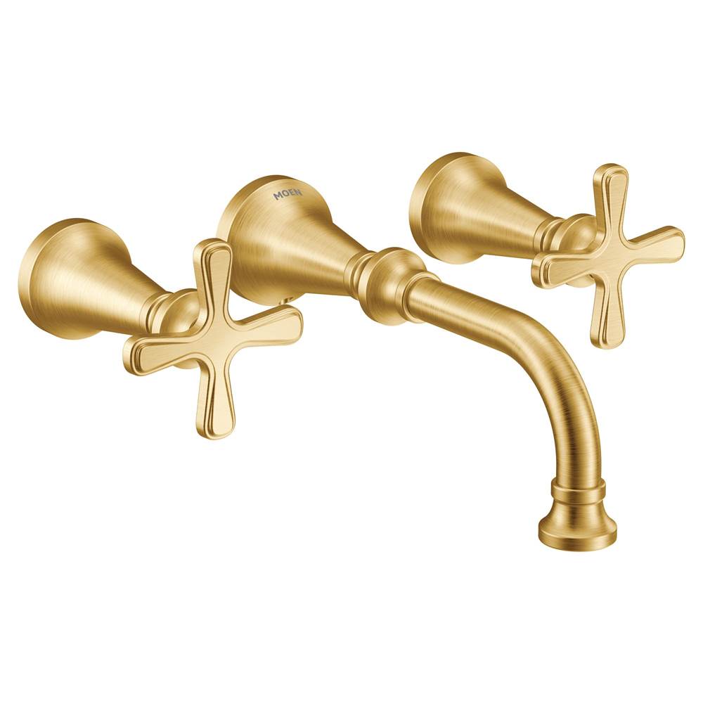 Moen Colinet Traditional Cross Handle Wall Mount Bathroom Faucet Trim, Valve Required, in Brushed Gold