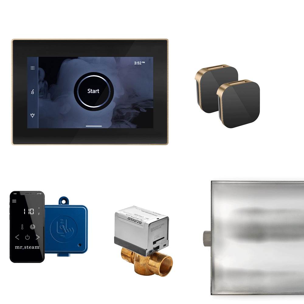 Mr. Steam XButler Max Steam Shower Control Package with iSteamX Control and Aroma Glass SteamHead in Black Brushed Bronze