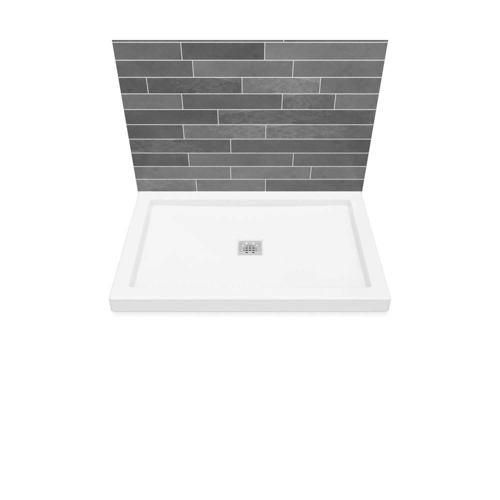 Maax B3Square 4832 Acrylic Wall Mounted Shower Base in White with Center Drain