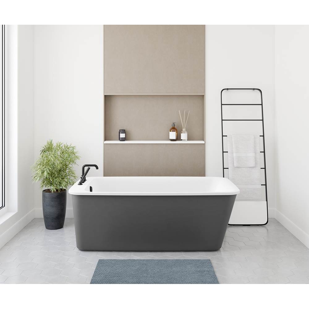 Maax Lounge AcrylX Freestanding End Drain Bathtub in White with Thundey Grey Skirt
