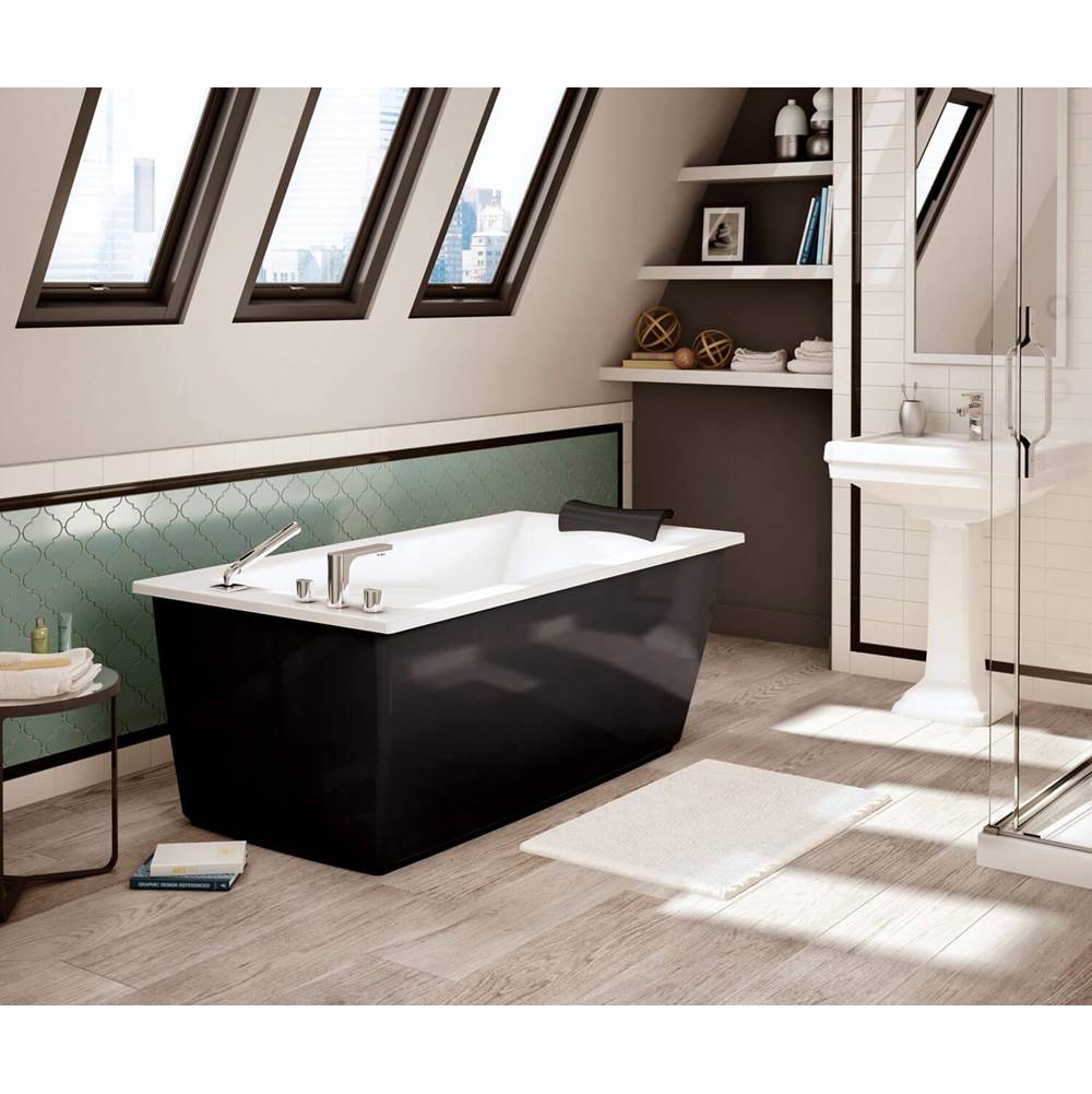 Maax Optik 6032 F Acrylic Freestanding End Drain Bathtub in White with Black Skirt