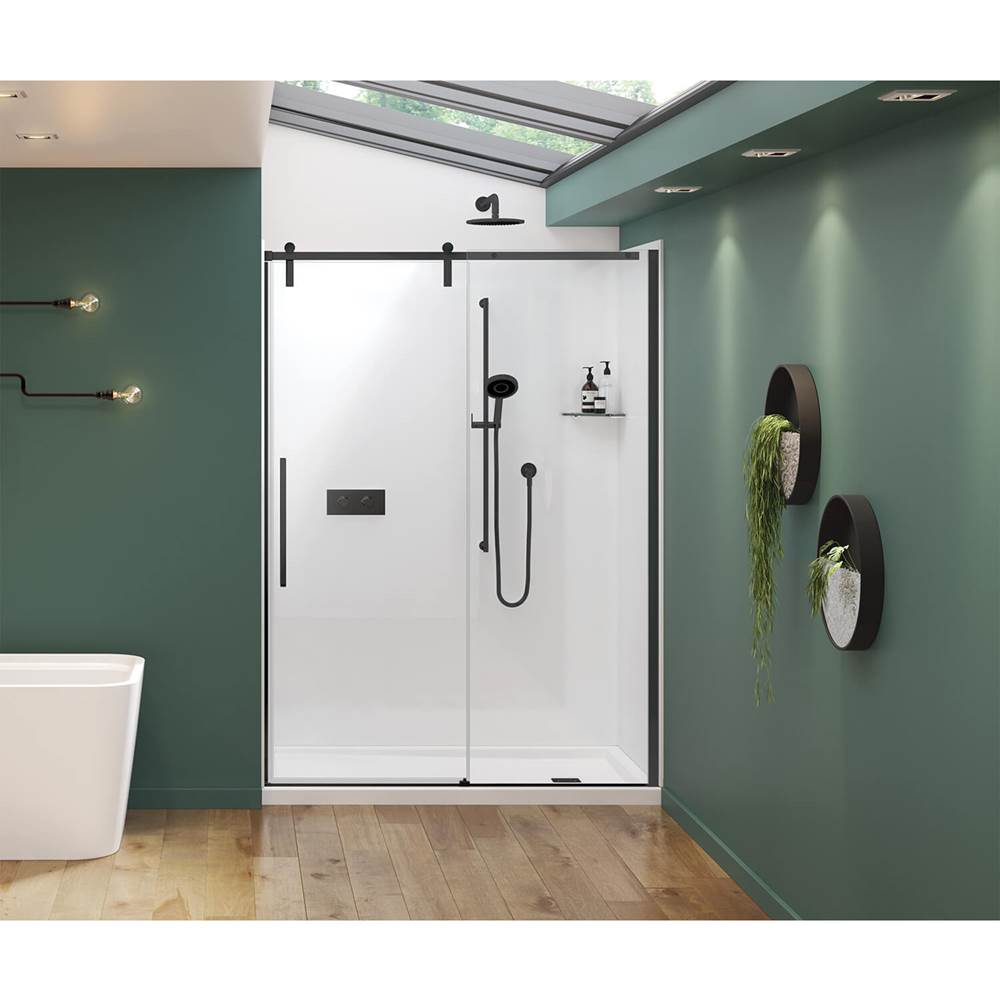 Maax Nebula 56 1/2-58 1/2 x 78 3/4 in. 8mm Sliding Shower Door for Alcove Installation with Clear glass in Matte Black