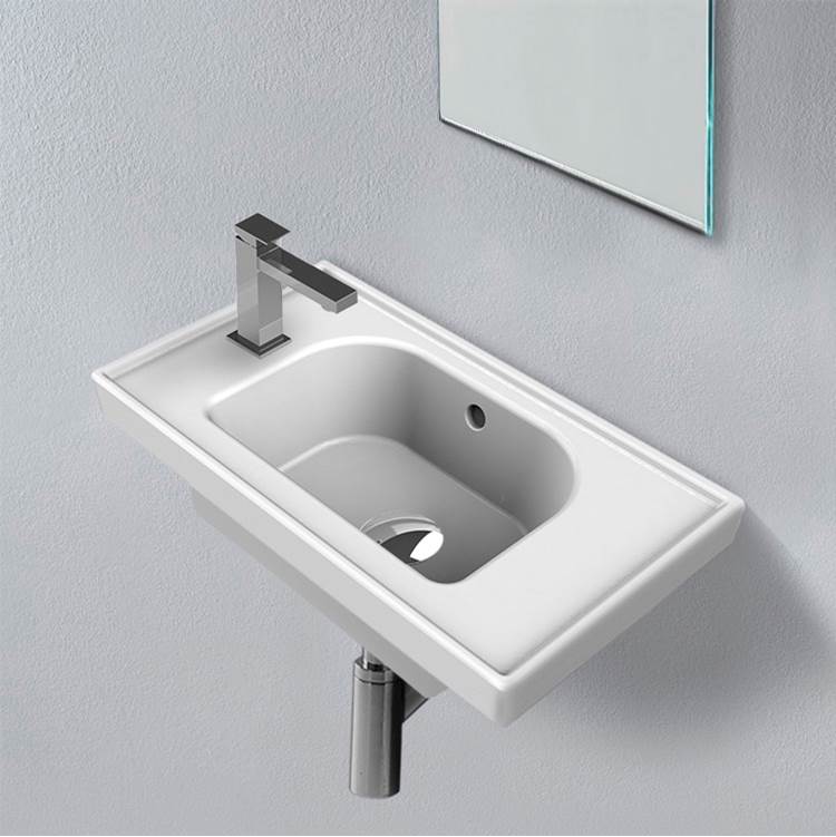Nameeks Rectangle White Ceramic Wall Mounted or Drop In Sink