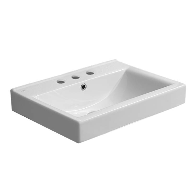 Nameeks Rectangular White Ceramic Wall Mounted or Drop In Bathroom Sink