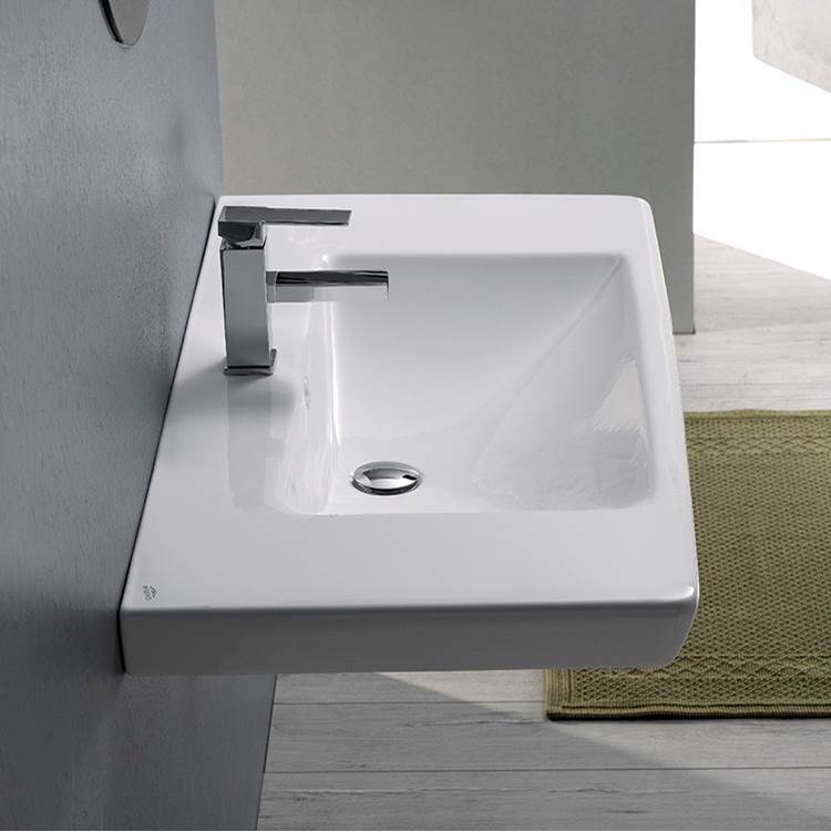 Nameeks Rectangle White Ceramic Wall Mounted or Drop In Sink