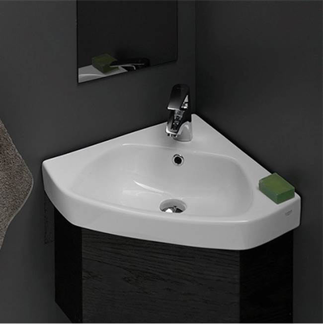 Nameeks Corner White Ceramic Self-Rimming or Wall Mounted Bathroom Sink