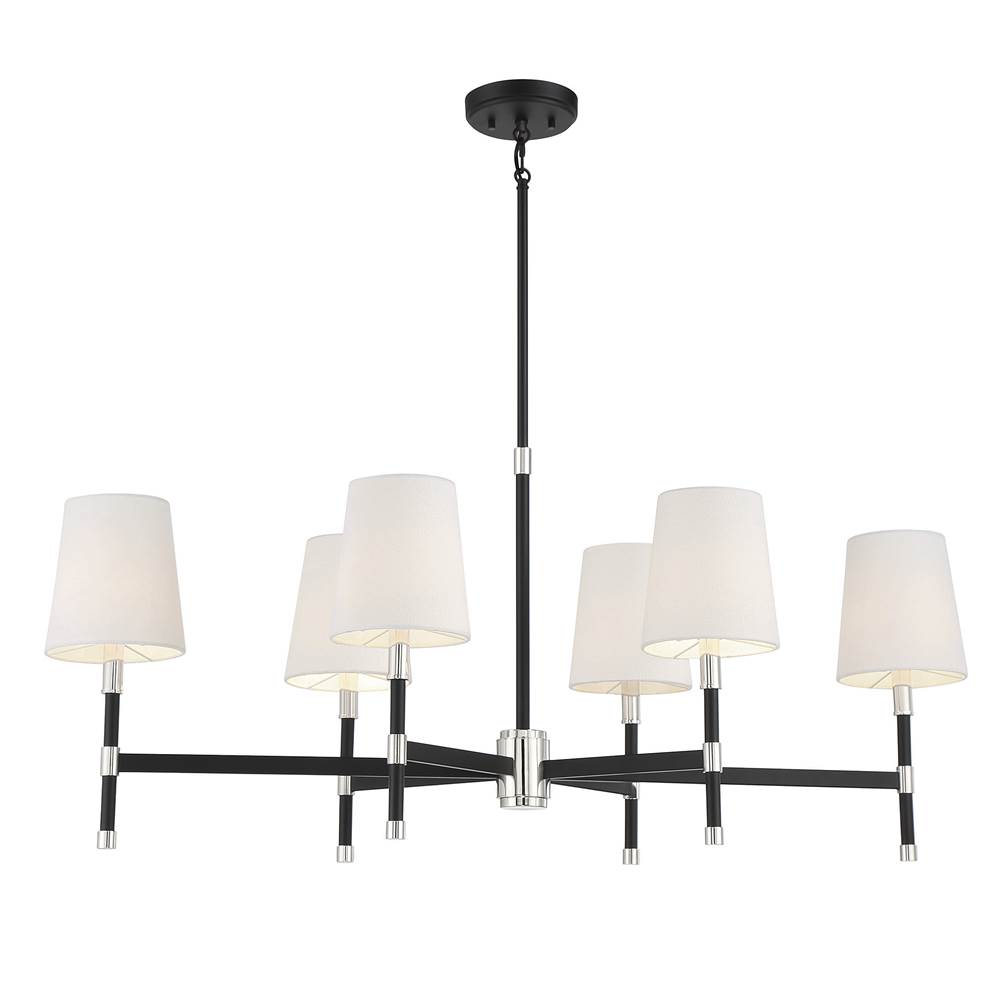 Savoy House Brody 6-Light Linear Chandelier in Matte Black with Polished Nickel Accents