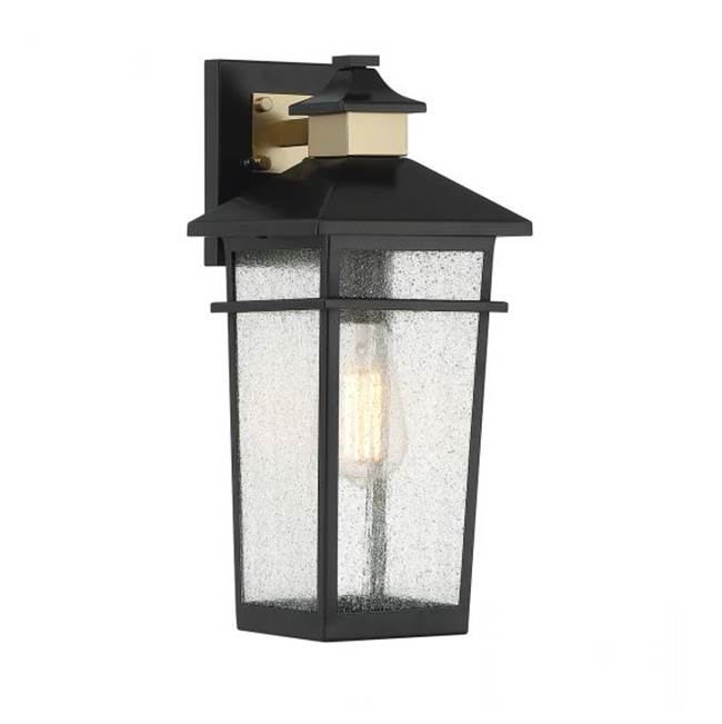 Savoy House Kingsley 1-Light Outdoor Wall Lantern in Matte Black with Warm Brass Accents