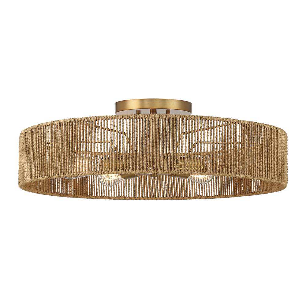 Savoy House Ashe 5-Light Ceiling Light in Warm Brass and Rope