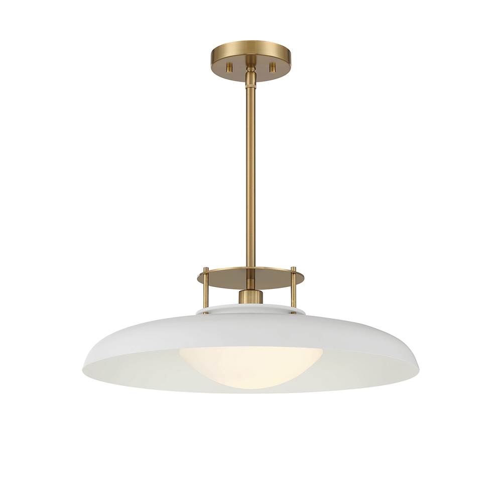 Savoy House Gavin 1-Light Pendant in White with Warm Brass Accents