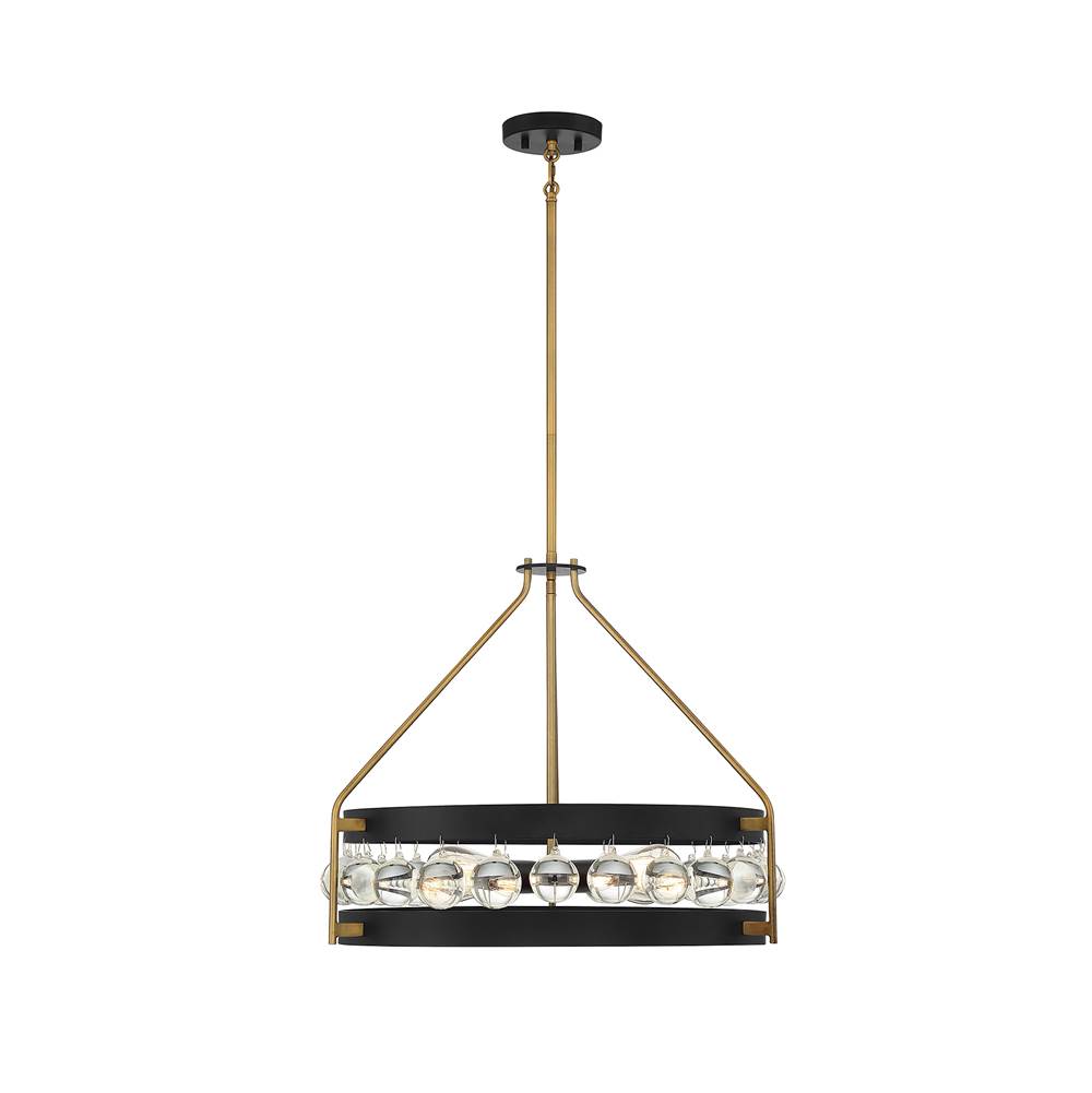 Savoy House Edina 4-Light Pendant in Matte Black with Warm Brass Accents