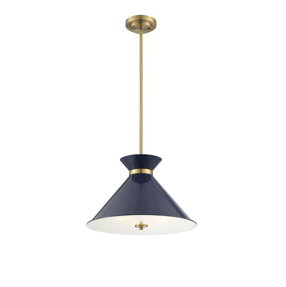 Savoy House Lamar 3-Light Pendant in Navy Blue with Brass Accents