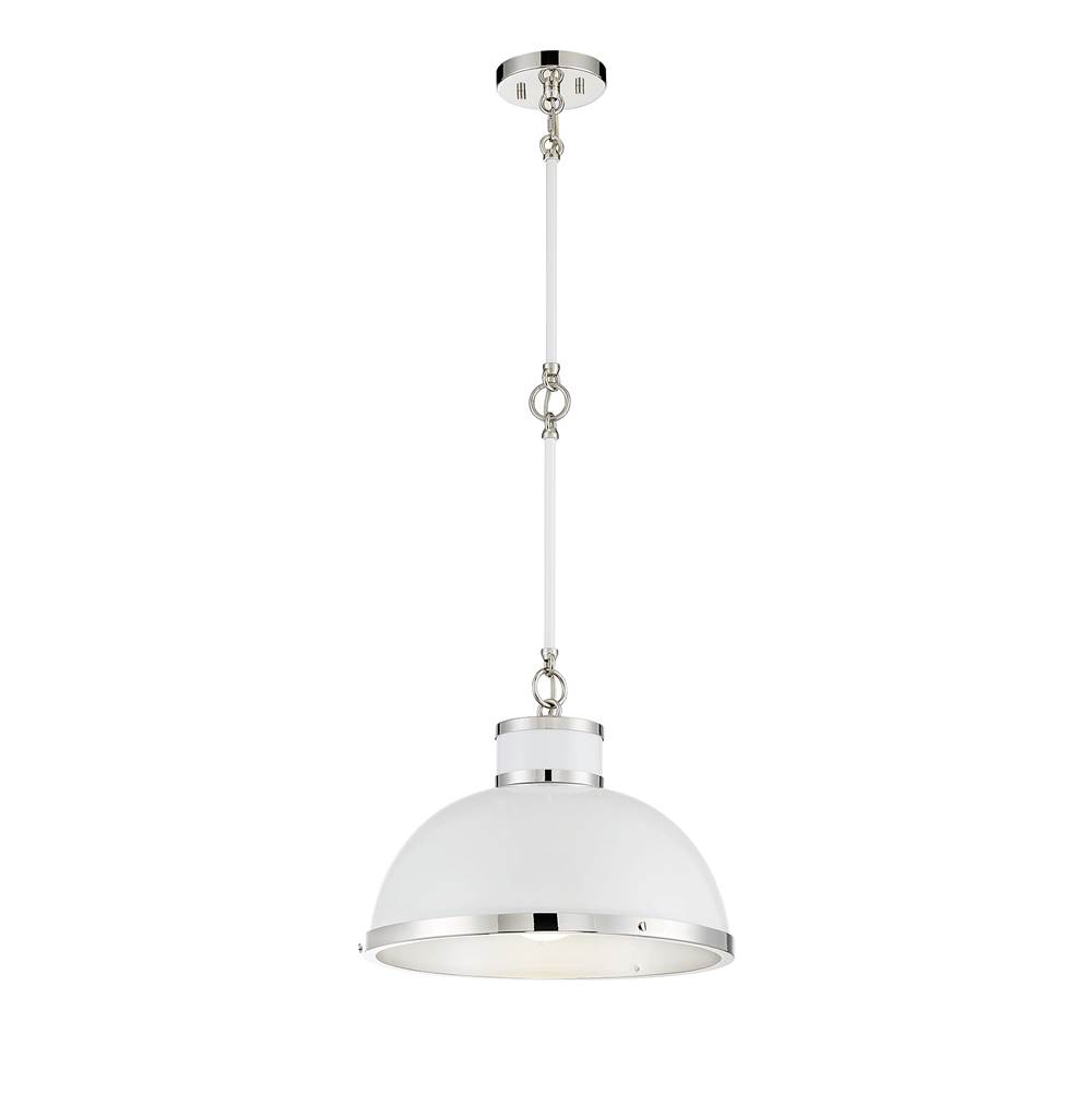 Savoy House Corning 1-Light Pendant in White with Polished Nickel Accents