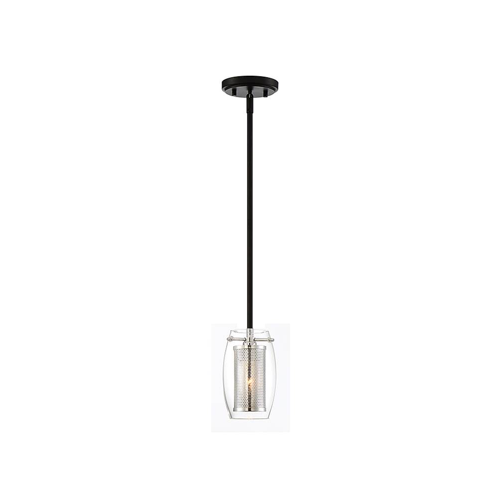 Savoy House Dunbar 1-Light Mini-Pendant in Matte Black with Polished Chrome Accents