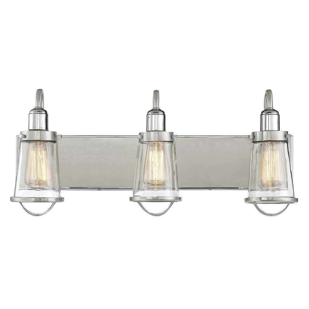 Savoy House Lansing 3-Light Bathroom Vanity Light in Satin Nickel with Polished Nickel Accents