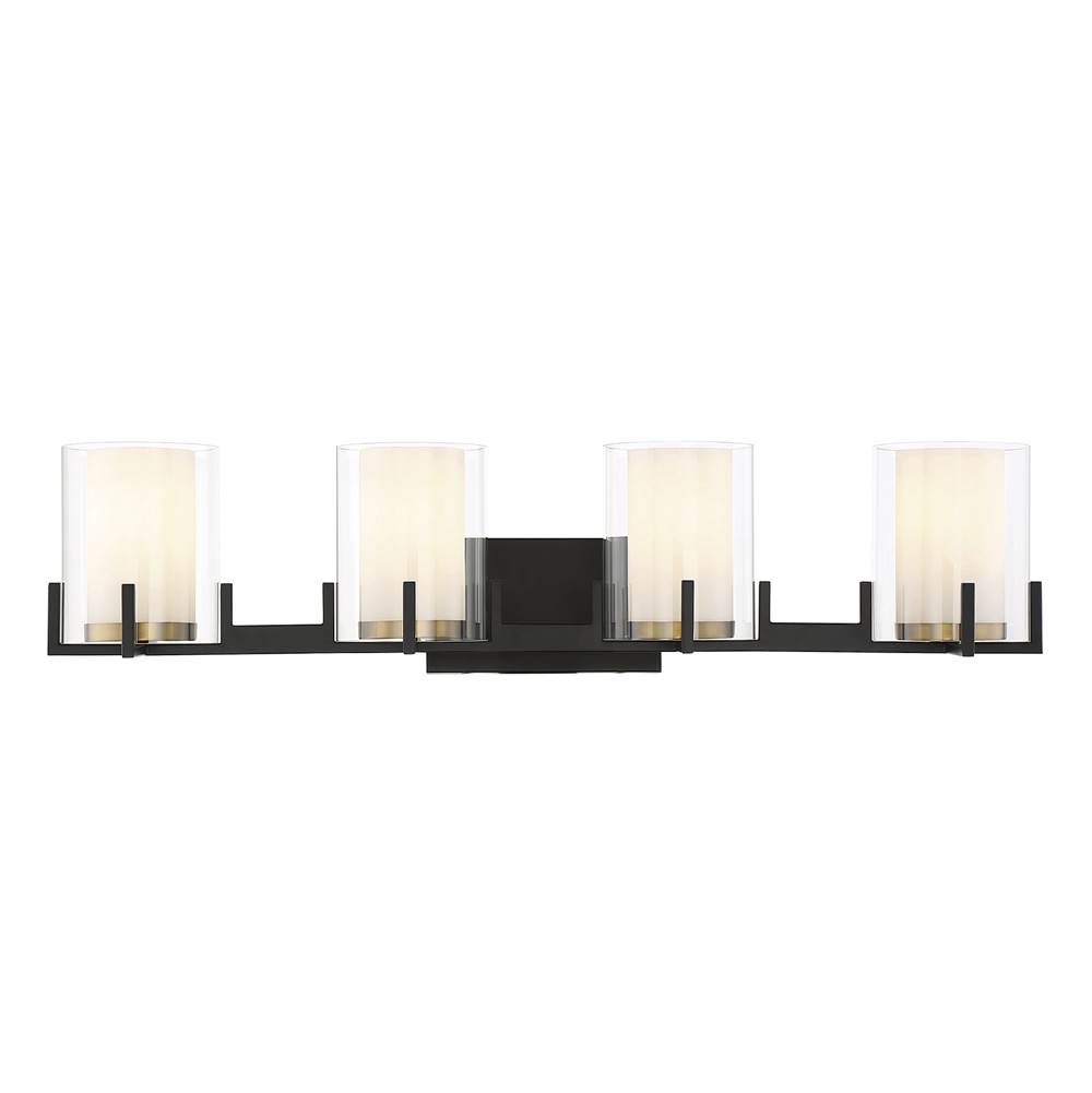 Savoy House Eaton 4-Light Bathroom Vanity Light in Matte Black with Warm Brass Accents