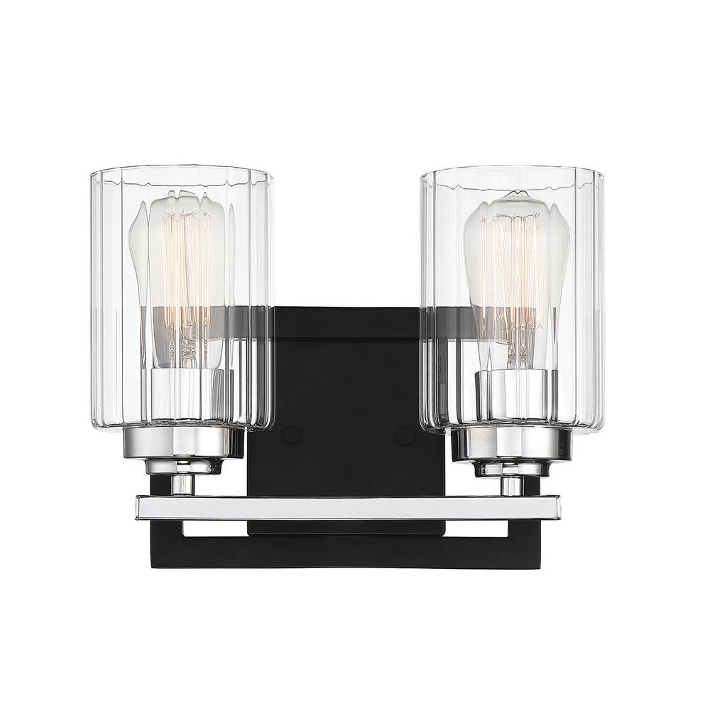 Savoy House Redmond 2-Light Bathroom Vanity Light in Matte Black with Polished Chrome Accents