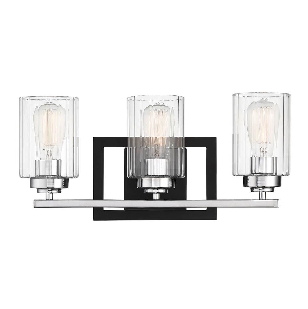 Savoy House Redmond 3-Light Bathroom Vanity Light in Matte Black with Polished Chrome Accents