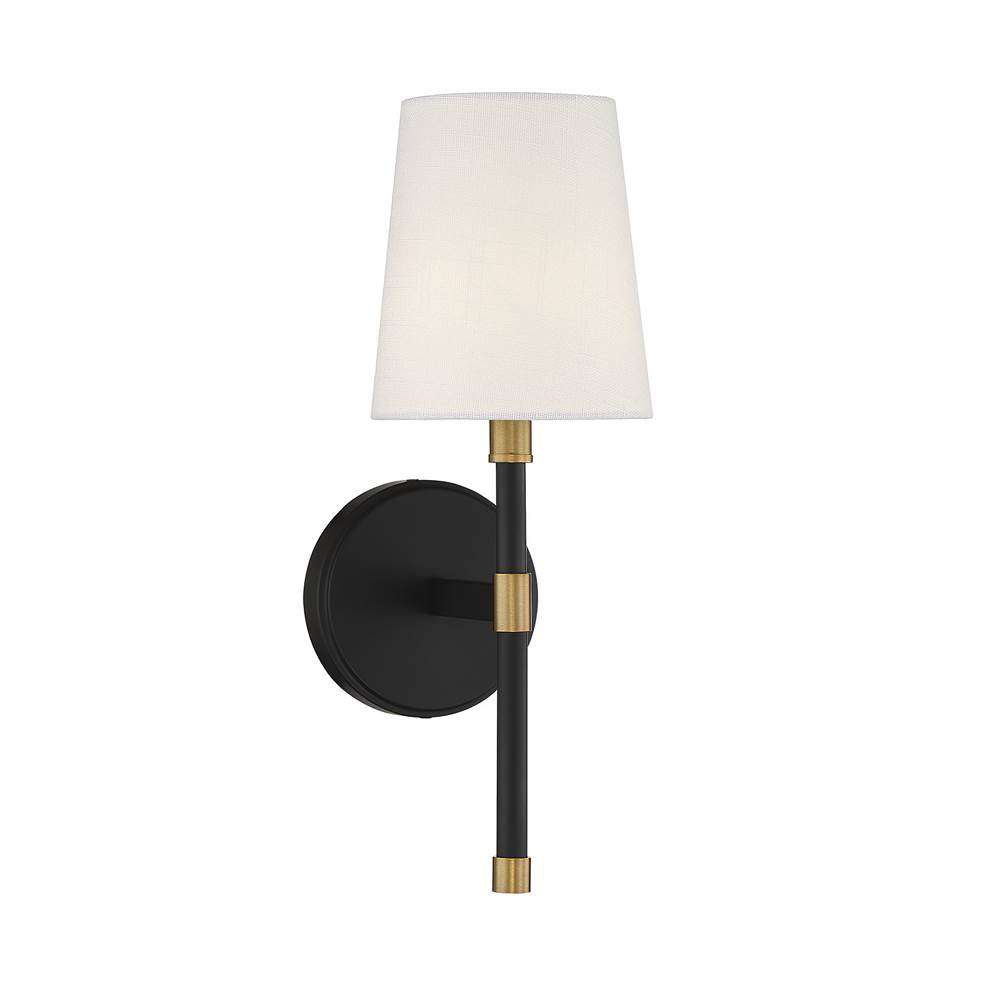 Savoy House Brody 1-Light Wall Sconce in Matte Black with Warm Brass Accents