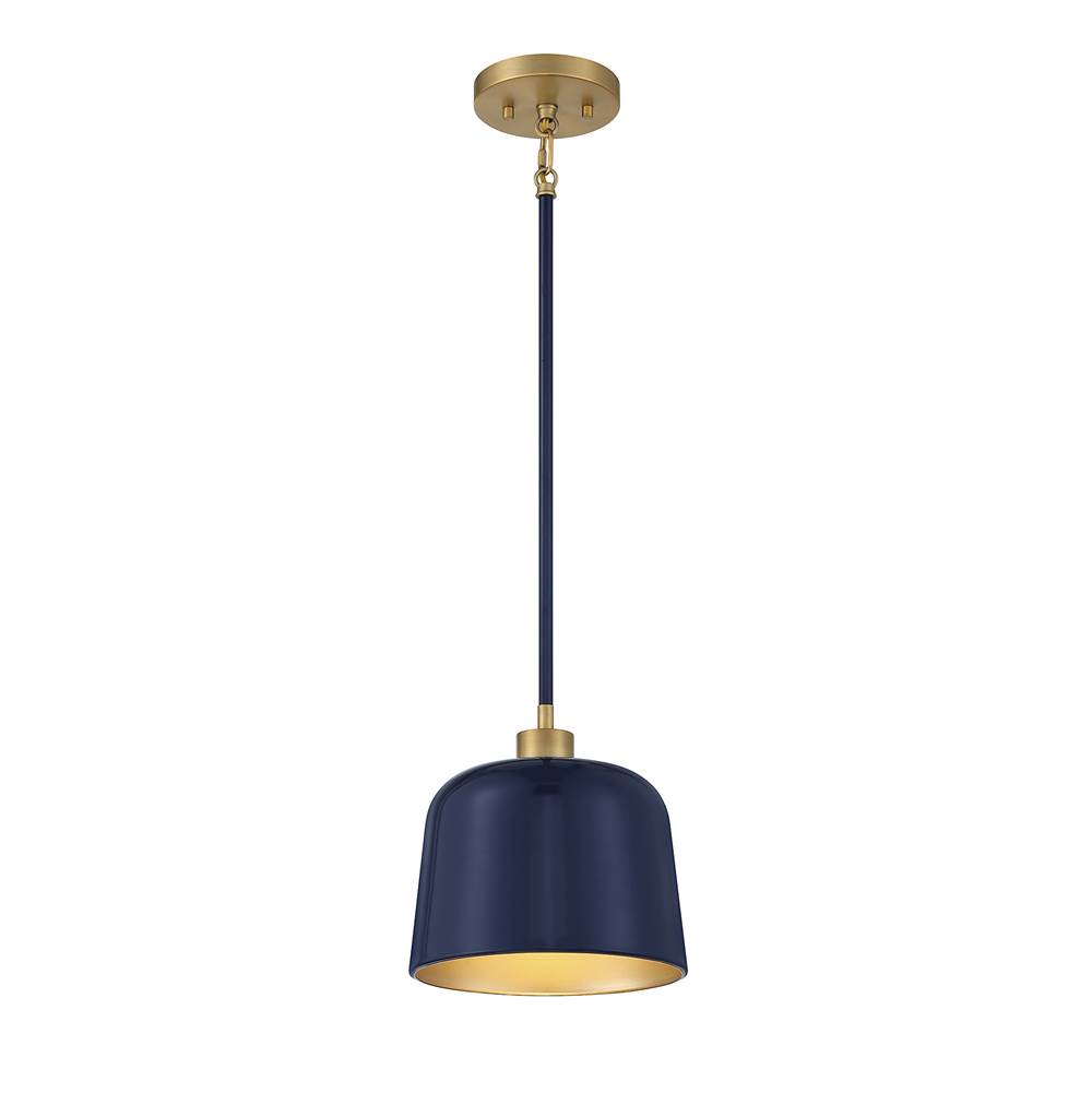 Savoy House 1-Light Pendant in Navy Blue with Natural Brass