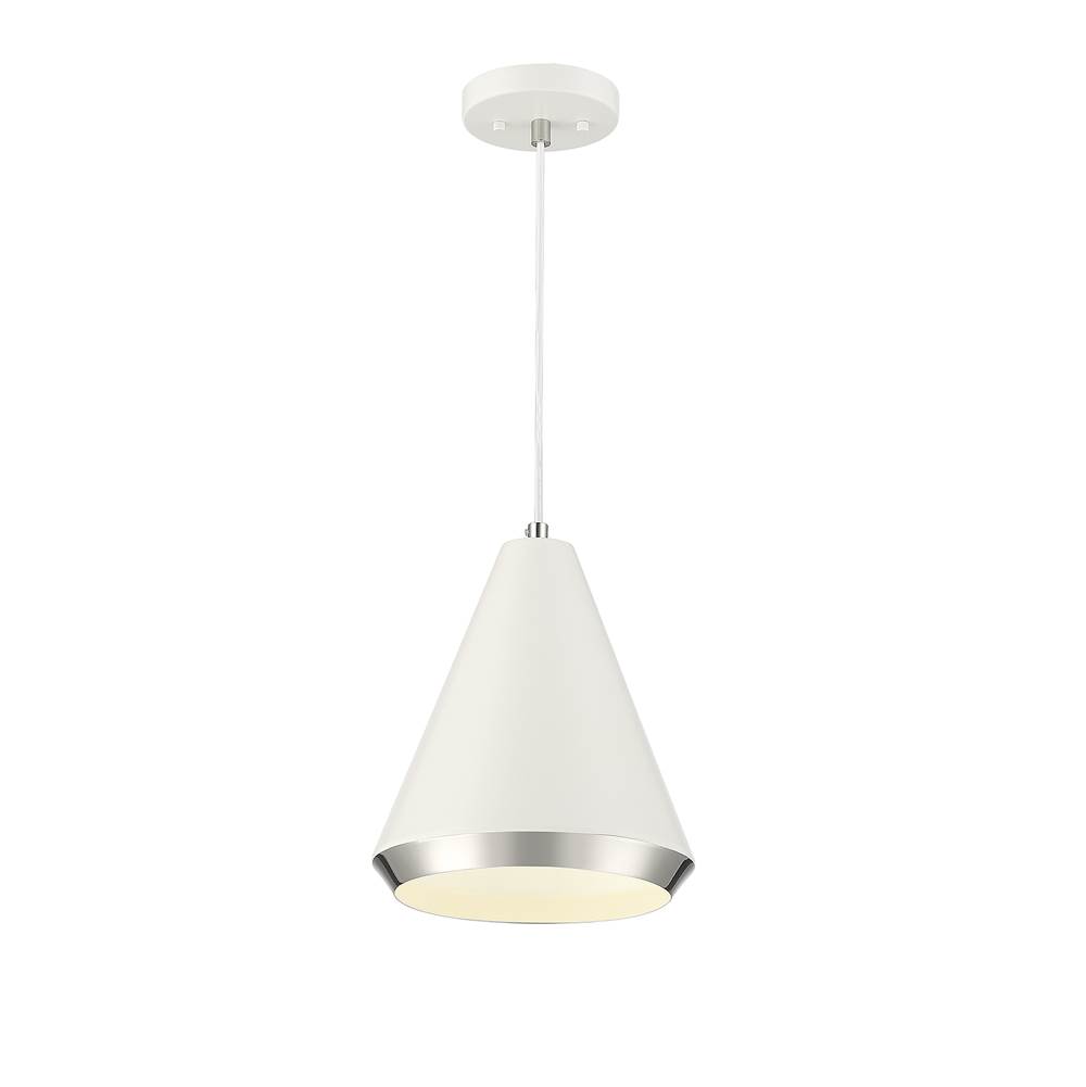 Savoy House 1-Light Pendant in White with Polished Nickel