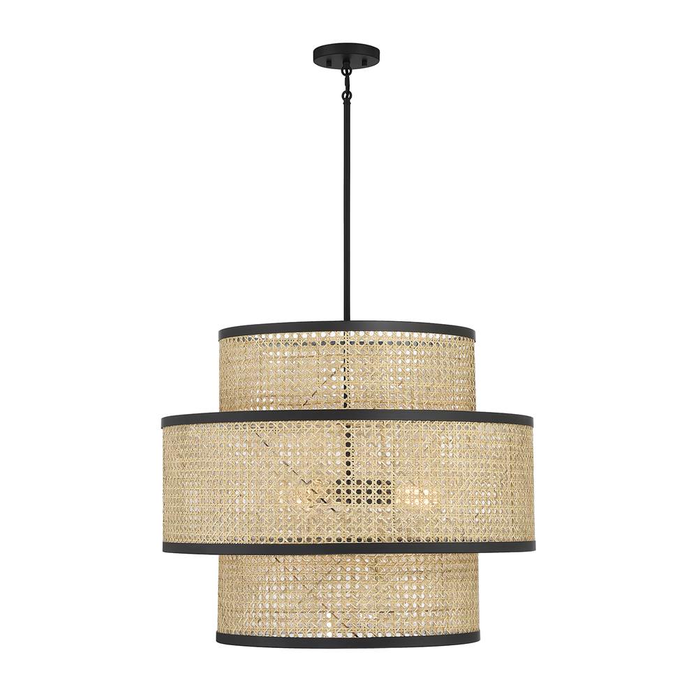 Savoy House 3-Light Pendant in Natural Cane with Matte Black