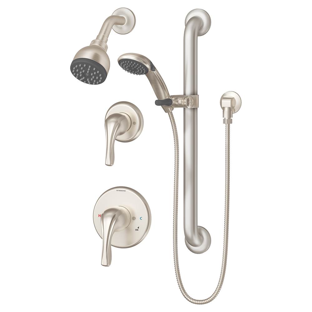 Symmons Origins 2-Handle 1-Spray Shower Trim with 1-Spray Hand Shower in Satin Nickel (Valves Not Included)