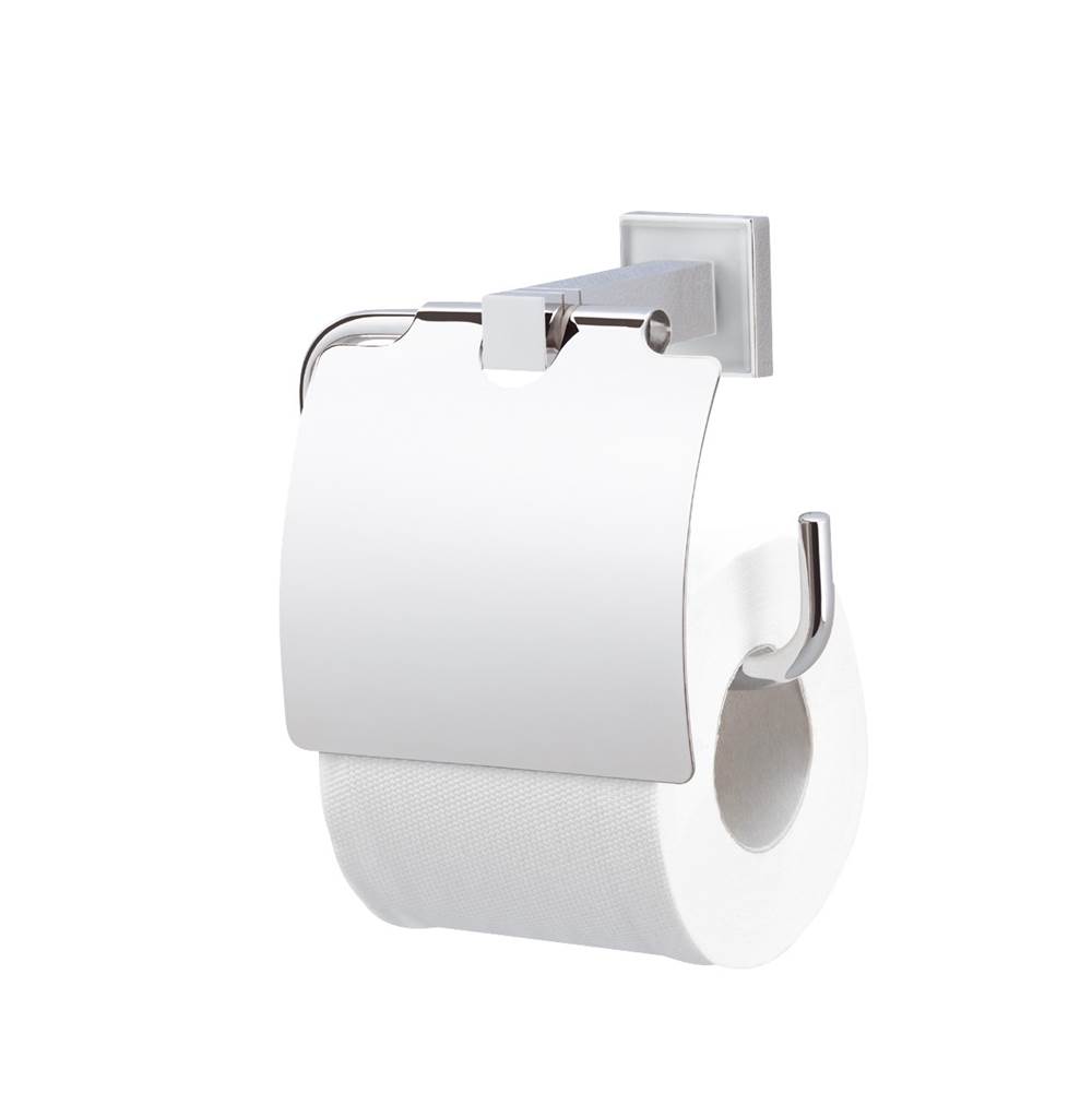 Valsan Cubis-Plus Satin Nickel Toilet Roll Holder W/Lid