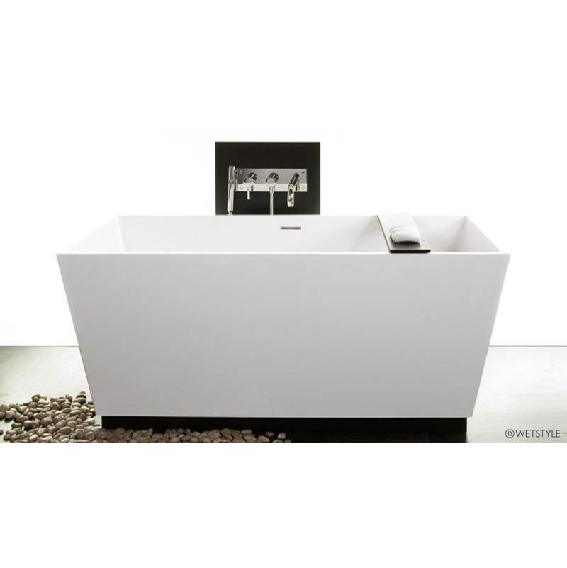 WETSTYLE Cube Bath 60 X 30 X 24 - Fs  - Built In Sb O/F & Drain - Copper Conn - Wood Plinth Oak Stone Harbour Grey - White Matte