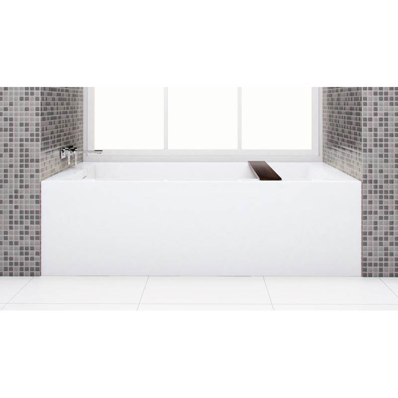 WETSTYLE Cube Bath 66 X 32 X 19.75 - 2 Walls - R Hand Drain - Built In Nt O/F & Bn Drain - Copper Con - White True High Gloss