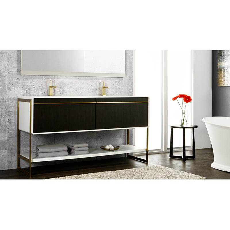 WETSTYLE Deco Vanity Floormount 24'' - Wll Config Oak Coffee Bean And White Matte Lacquer - Brushed Steel